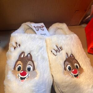 Disney Chip and Dale Women's Slippers - White and Brown
